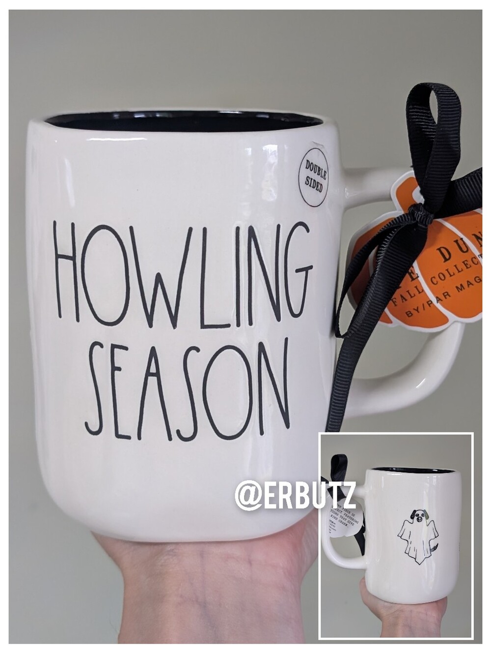 Rae Dunn HOWLING SEASON Ghost Dog Halloween Mug 🐶👻 Double Sided